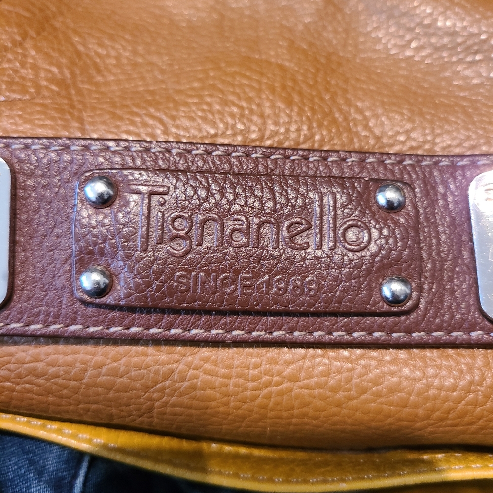 Tignanello Mustard Yellow and Brown Leather Purse/Shoulder Bag Multi Conpartment - Picture 3 of 14